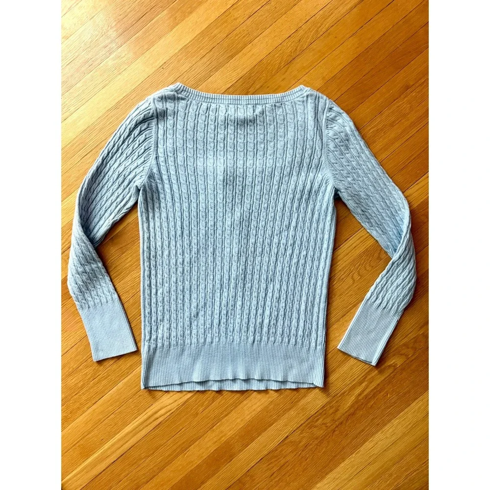 Vintage Y2K Eddie Bauer Light Blue Cable Knit Henley Sweater Scoop Neck M Preppy